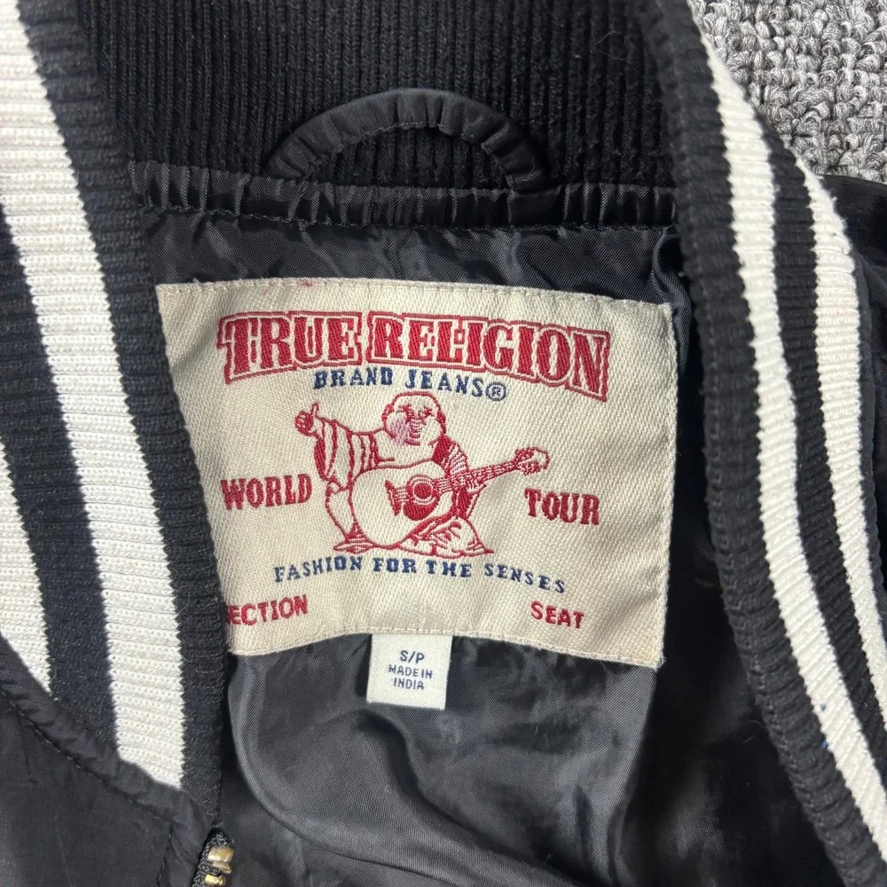 Vintage Y2K True Religion World Tour Bomber Jacket Black White Size Small